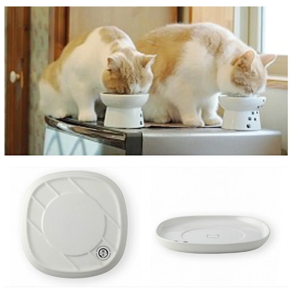 NECOICHI Porcelain Cat Food Bowl and Dining Tray with boxes Raised Bowl